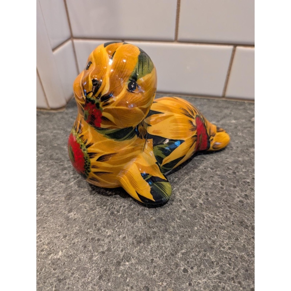 Vintage La Vie Patchwork Floral Sunflower Decoupage SEAL Figurine‎ Ocean RARE